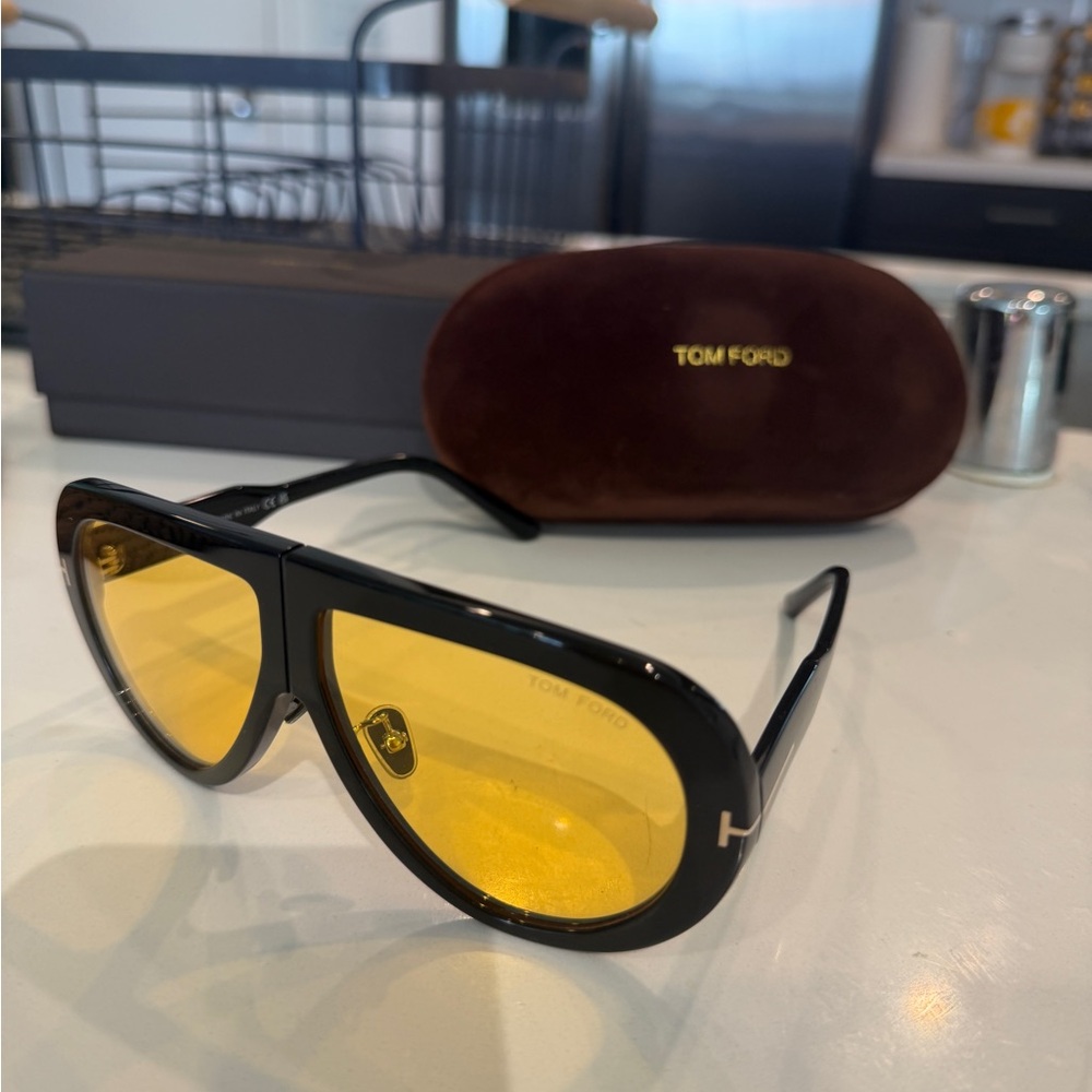 Tom Ford Black Frame Sunglasses with Yellow Lenses